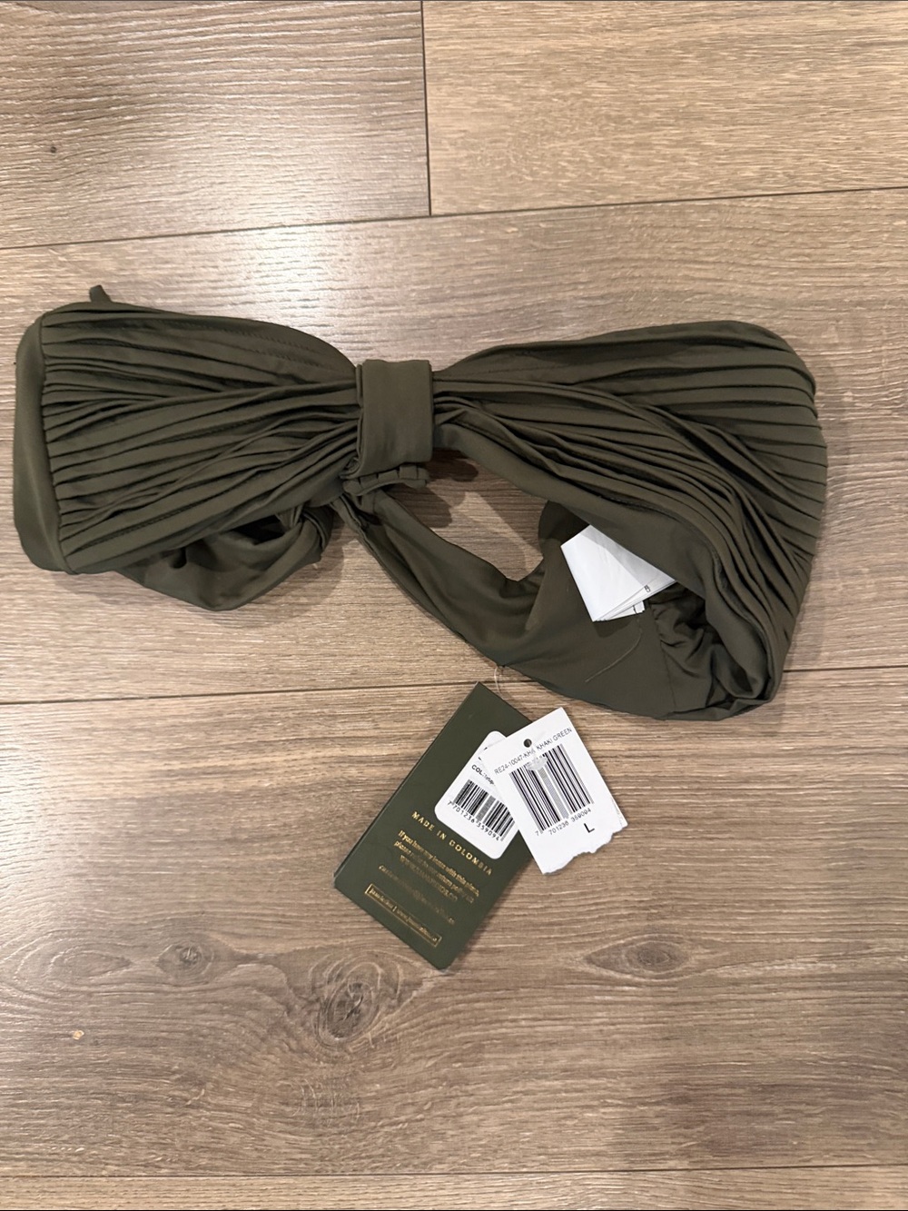 Pleated Bandeau Bikini Top in Olive Green